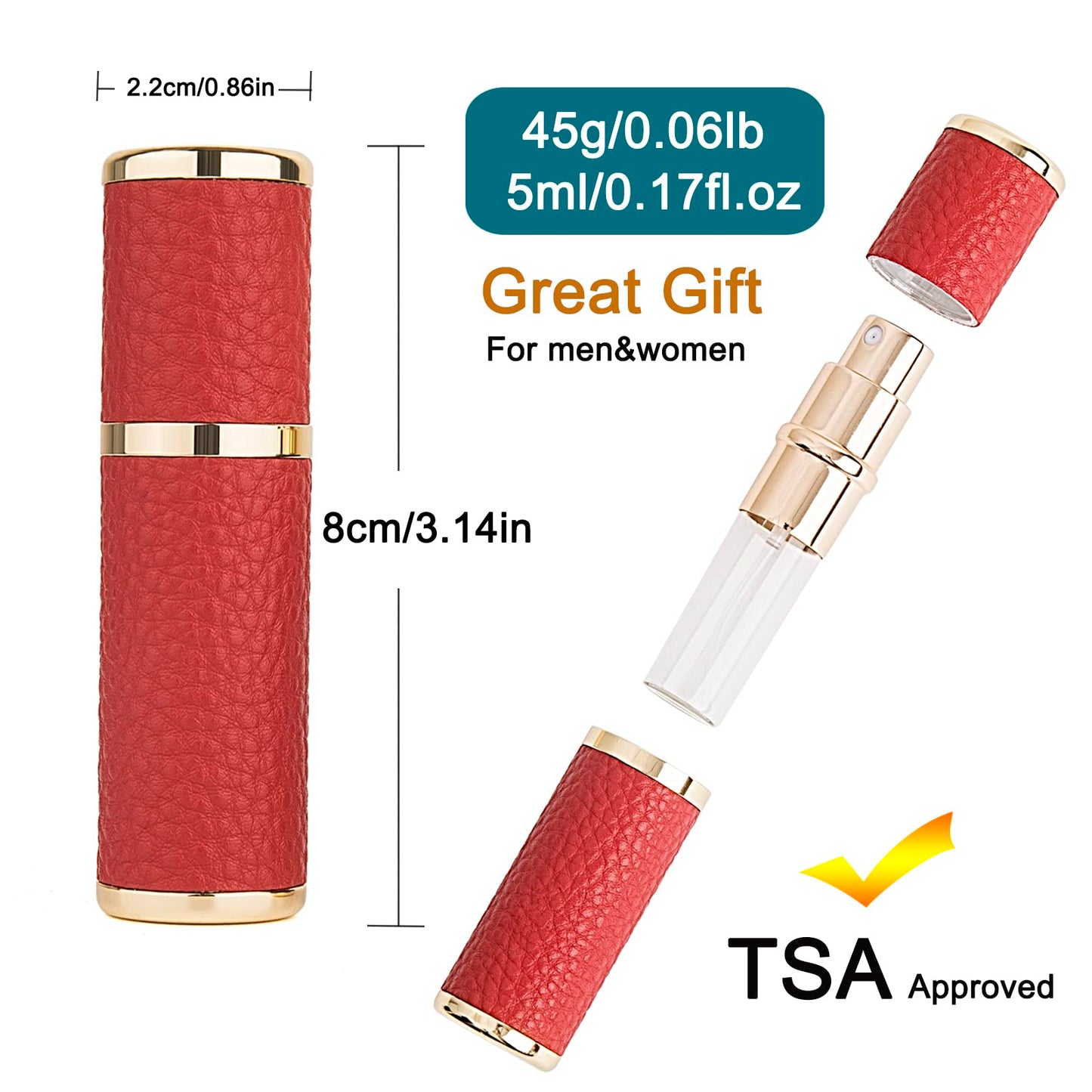 Sinyutia 2Pcs Perfume Atomizer Bottle (5ML),Mini Refillable Empty Cologne Spray Bottle With Luxury Leather Case,for Travel Out Side Work Women and Men (Black+Red)