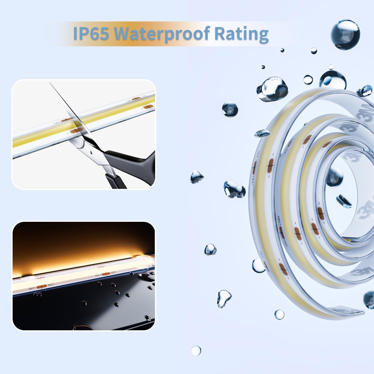 PAUTIX COB LED Strip Light IP65 Waterproof 32.8ft/10m 5040LEDs Warm White 2700K,High Lumen Flexible CRI93+ LED Tape 24V Super Bright,for Home&Office Lighting Project(Adapter&Dimmer Sold Separately)