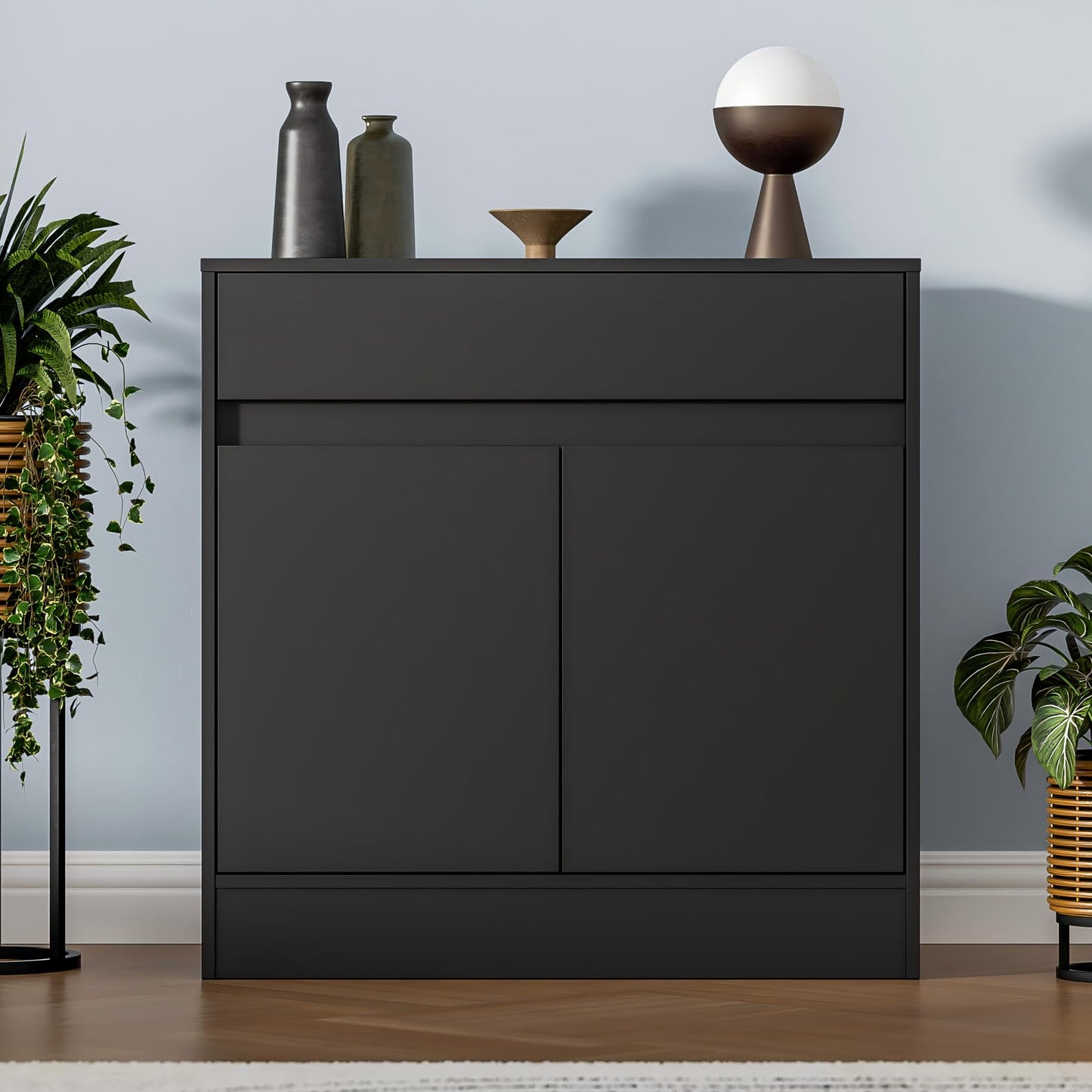 Housoul Buffet Cabinet with 2 Doors and Drawer, Coffee Bar Cabinet with Adjustable Shelf, Modern Kitchen Buffet Sideboard for Living Room, Kitchen, Black