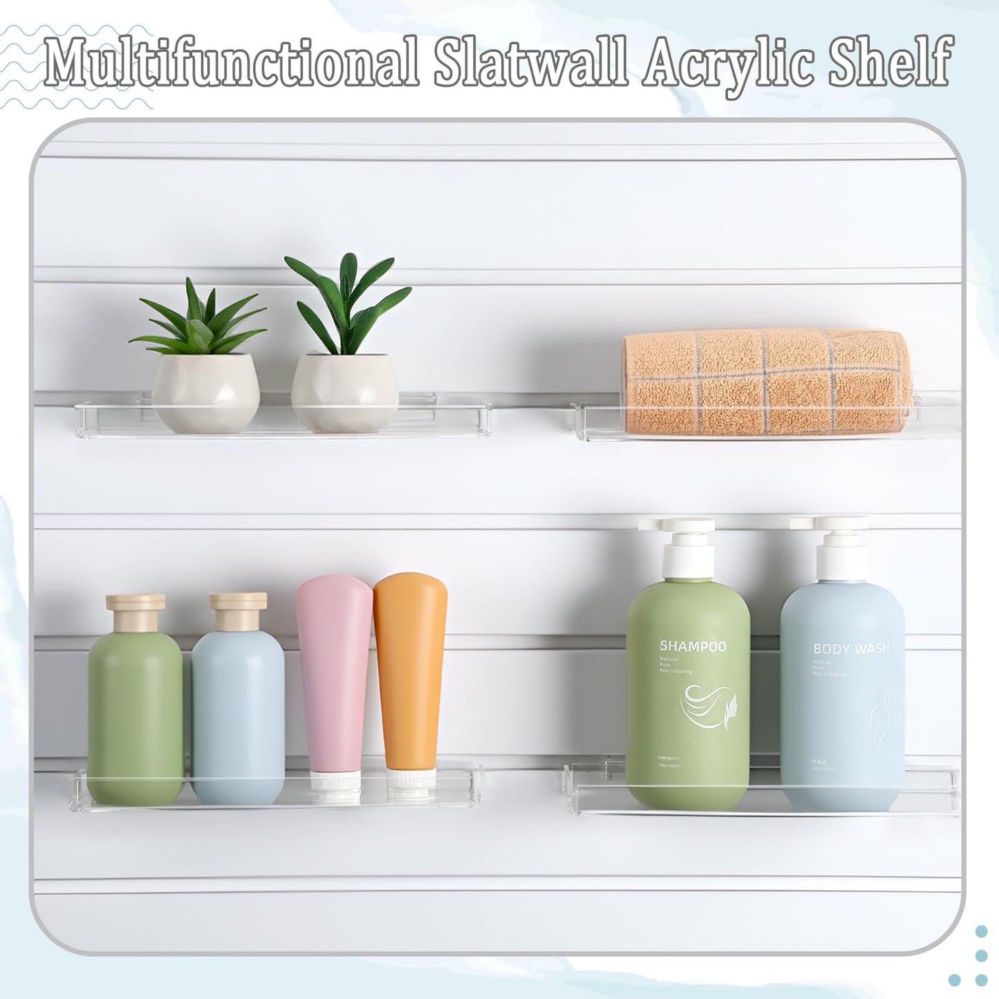 Yalikop 4 Pcs Slatwall Shelves Clear Acrylic Slatwall Shelves Organizer Wall Mounted Hanging Accessories Plastic Panel Display Shelf for Retail Store Boutique Garage Home(Fenced Style,10 x 4 Inch)