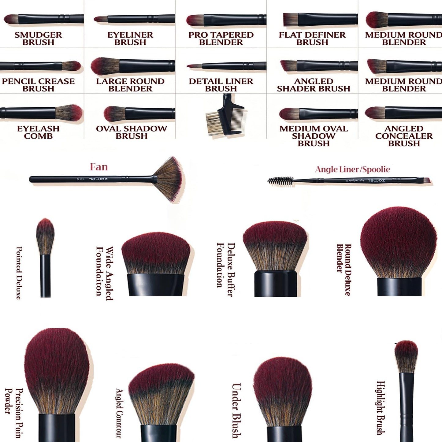 ZAMEL 26Pcs Premium Black Make up Brushes Set With Travel Bag,ULTRA SOFT Hair Makeup Brush pack Contains large powder Blending Make up Brush set Blush Face Brush Concealers contour Eyeshadow