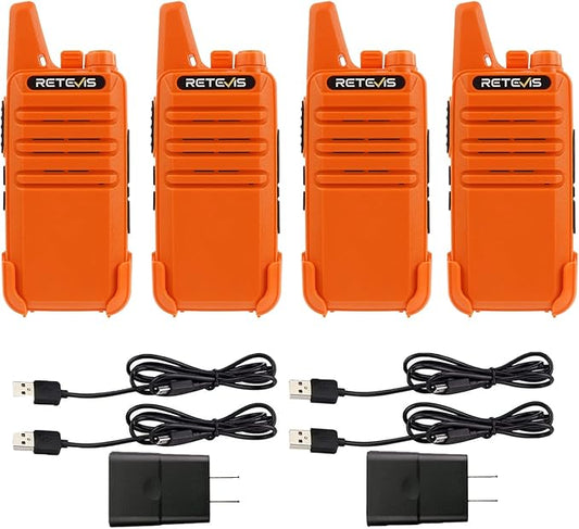 Retevis RT22 Rechargeable Walkie Talkies, Long Range Two Way Radio for Adults, Portable Handheld Radio, Voice Activated, Emergency Alarm, Upgraded Type-C Charing, Outdoor Hiking Travel(4 Pack, Orange)
