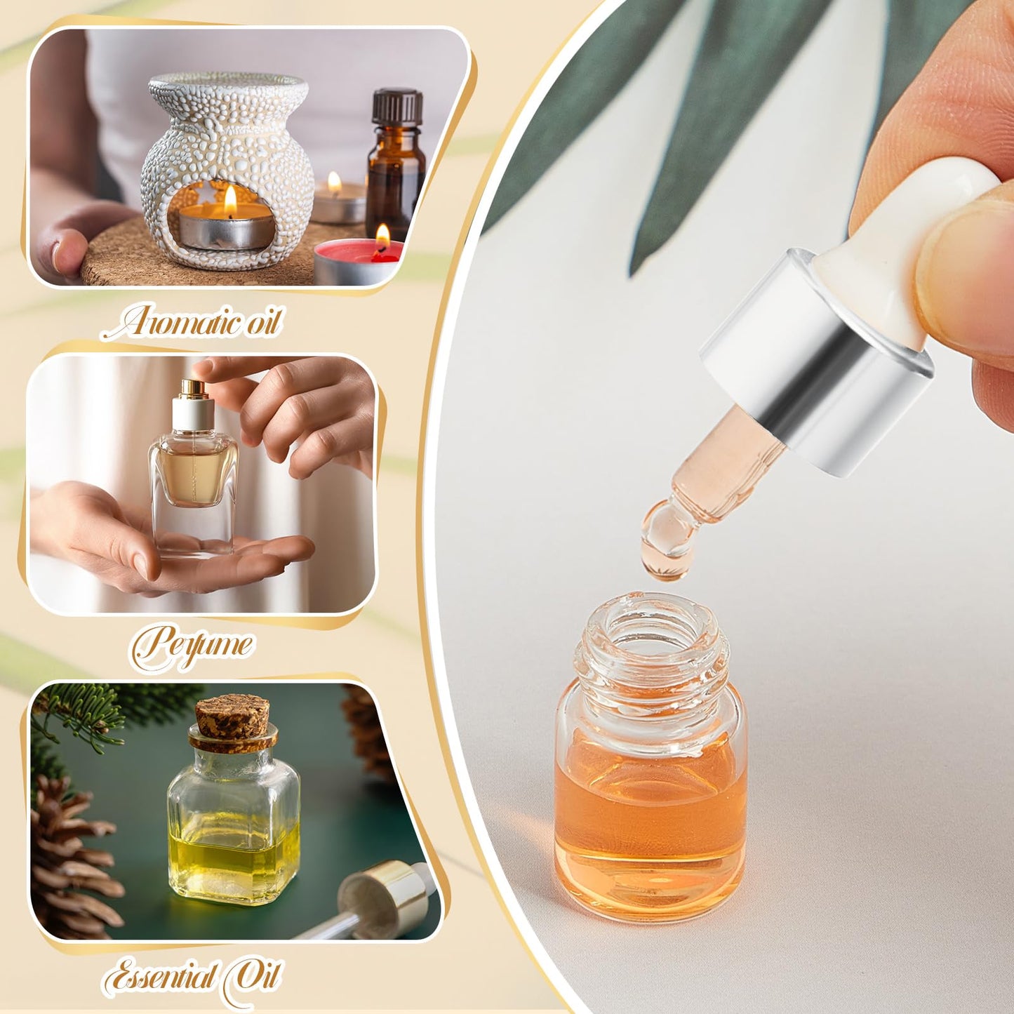Didaey 100 Pcs 2 ml Mini Glass Oil Dropper Bottle Bulk, Clear Essential Small Empty Bottles Sample Containers Perfume Liquid Vials with Cap for Traveling (Classic Silver)