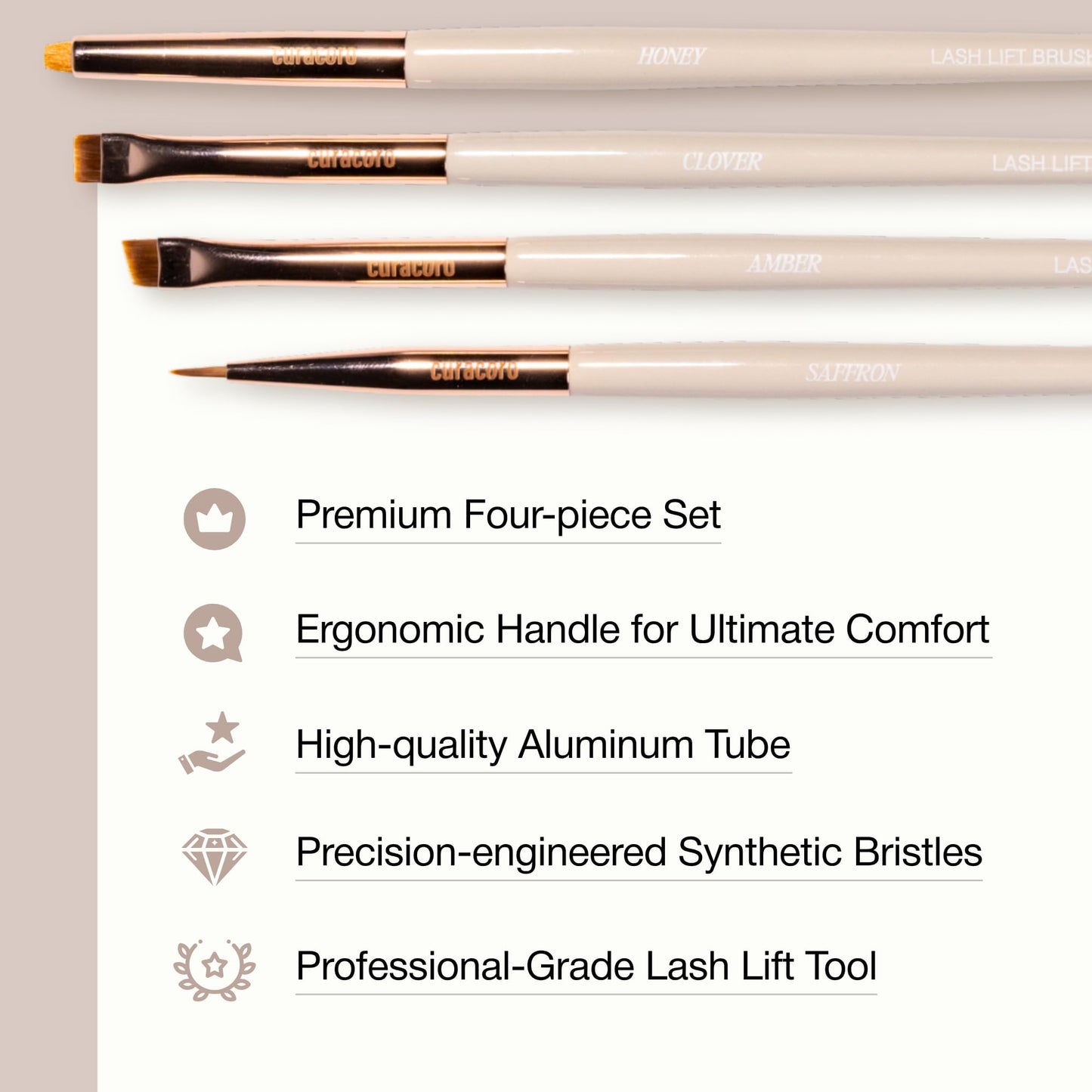 Curacoro Lash Lift Brush Set, 4-Piece Lash Brushes with Soft Bristles