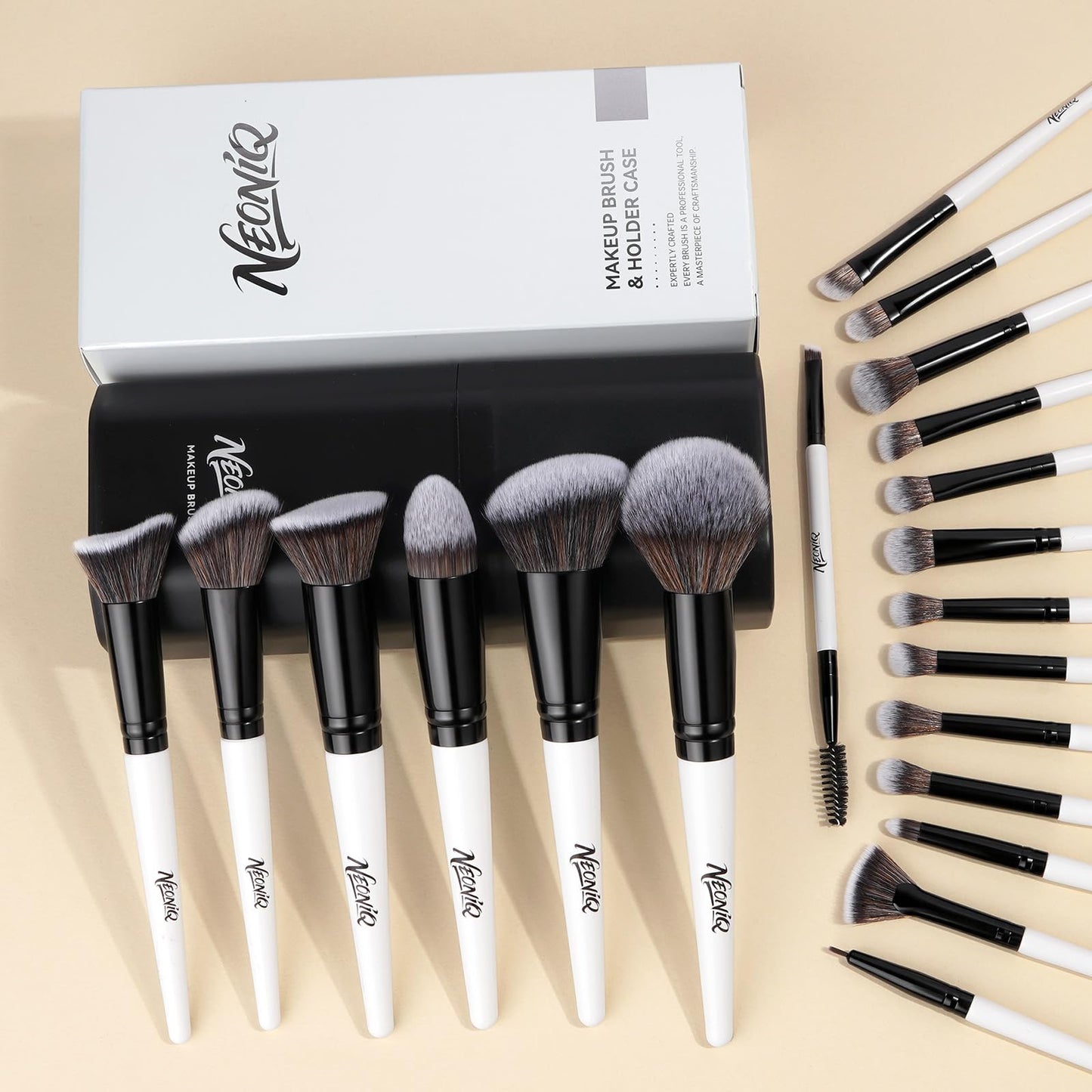 NEINIQ 20 PCS Travel Makeup Brush Set, Makeup brushes, Professional Foundation Eyeshadow Concealer Blush Powder Bronzer Brushes,Versatile Face Make Up Tools with Travel Makeup Case（White）