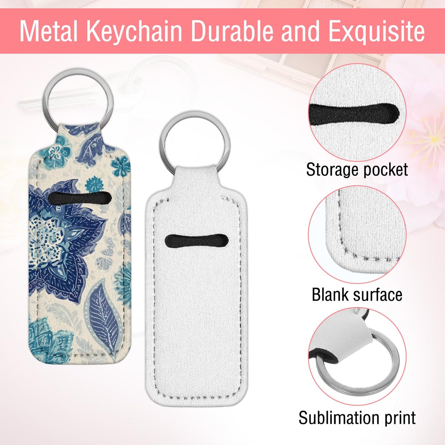 Pafeooui 48 Pcs Sublimation Lip Balm Keychain Holder, Blanks Neoprene Lipstick Protective Cases for Women DIY Travel Crafts White