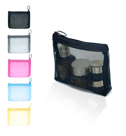 patu Widened Mini Zipper Mesh Bags, Size S, 5" x 4" x 2", 5 Pieces, Beauty Makeup Lipstick Cosmetic Accessories Organizer Case, Small Travel Kit Storage Pouch, Assorted Colors