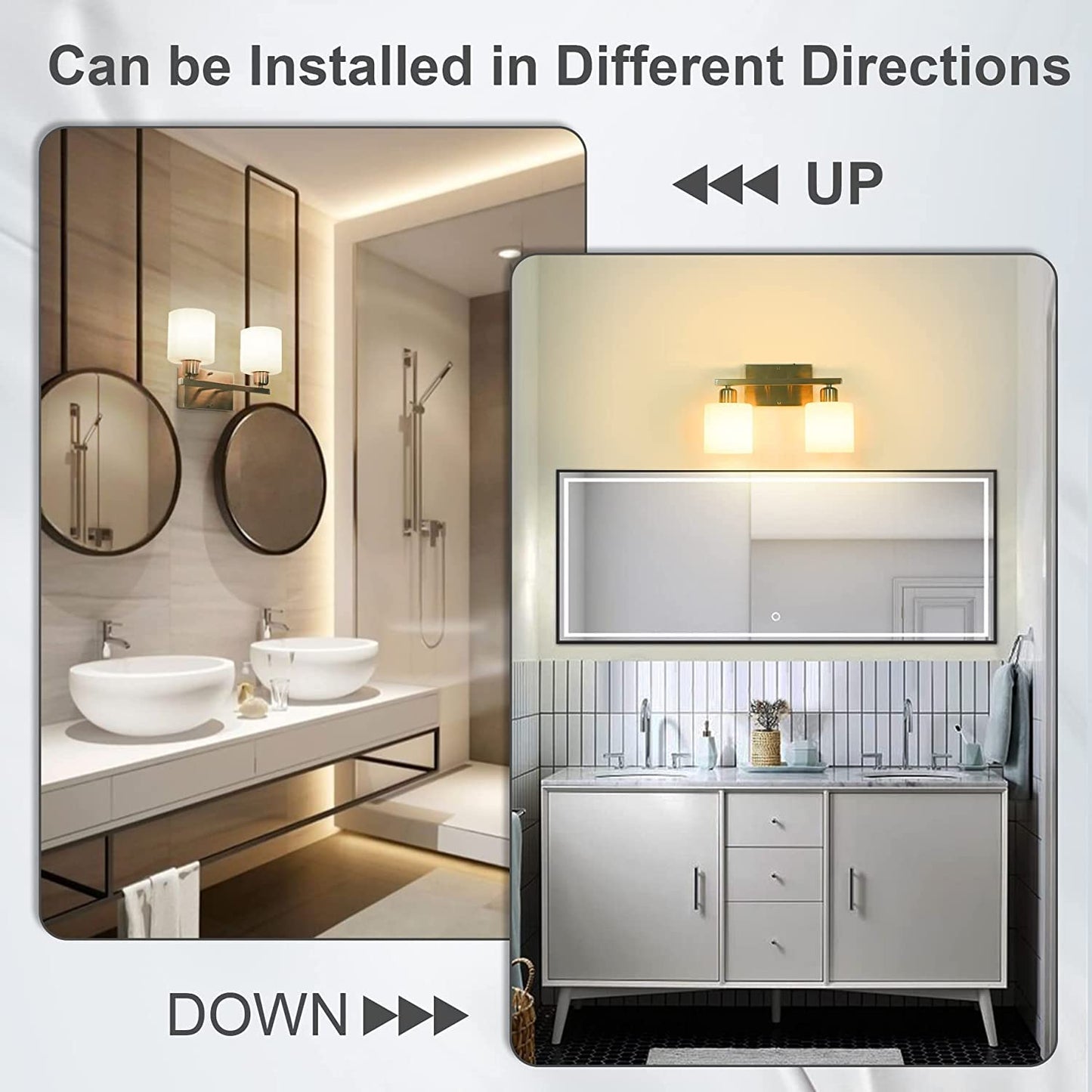 Dekang Bathroom Vanity Light Fixture Over Mirror with Brushed Nickel, Modern 2-Light Wall Sconces Lighting for Bedroom,Living Room,Decor White Glass Shades,E26 Standard Base,Bulbs Not Included