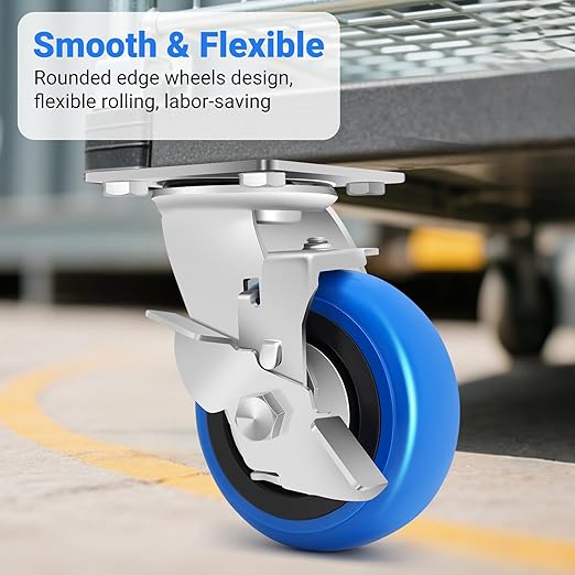 W B D WEIBIDA 5 Inch Heavy Duty Casters Set of 4, Smooth Rolling Caster Design for Cart Wheels, 3500 LBS Industrial Grade Castors with Upgraded Thickened Bracket, Durable Castors (4 Brake)