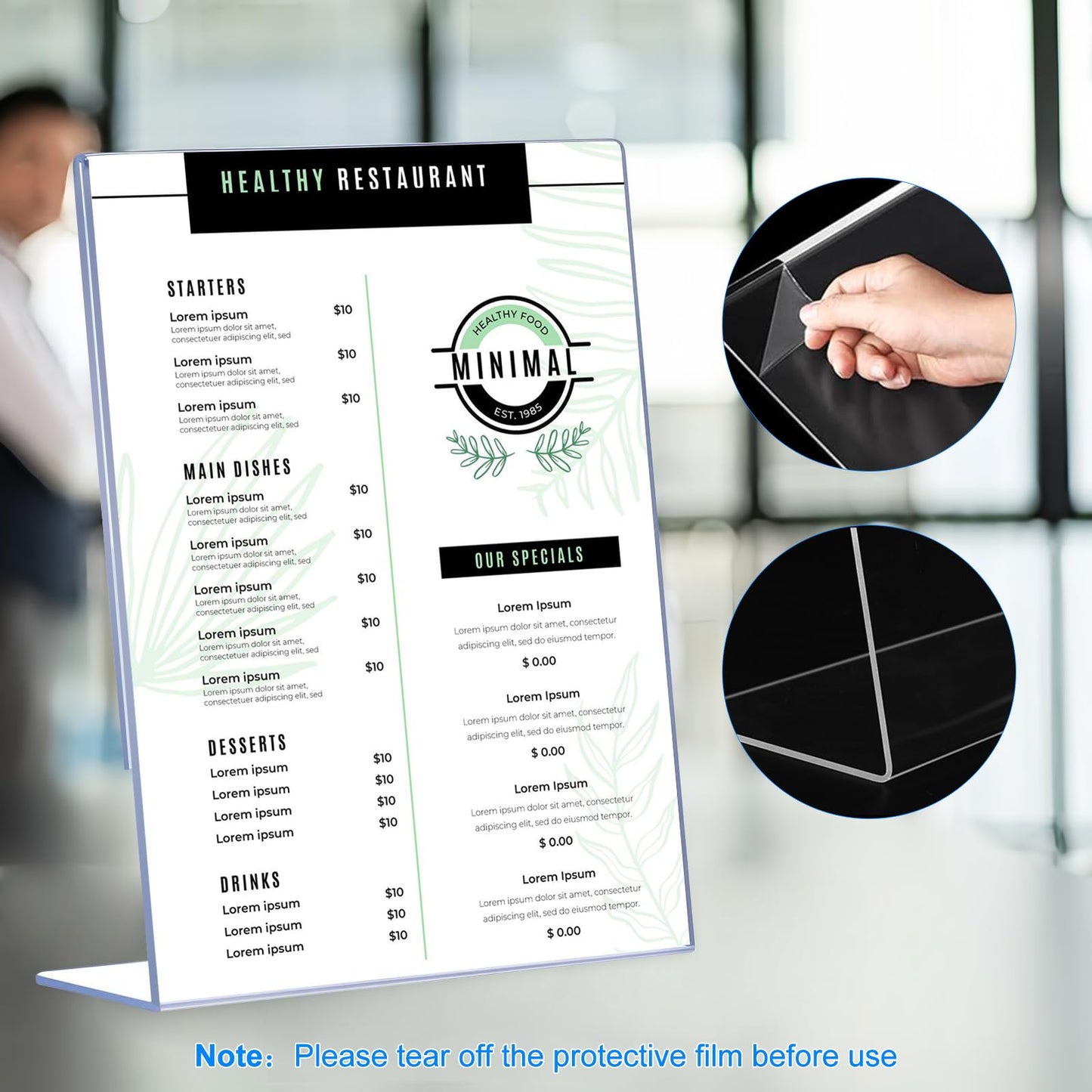 6 Pack Acrylic Sign Holder 8.5 x 11, Clear Plastic Display Stands for Tabletop, L-Shape Acrylic Stands for Flyers, Documents, Office, Restaurants, Vertical Sign Holder 8.5x11 for Desktop
