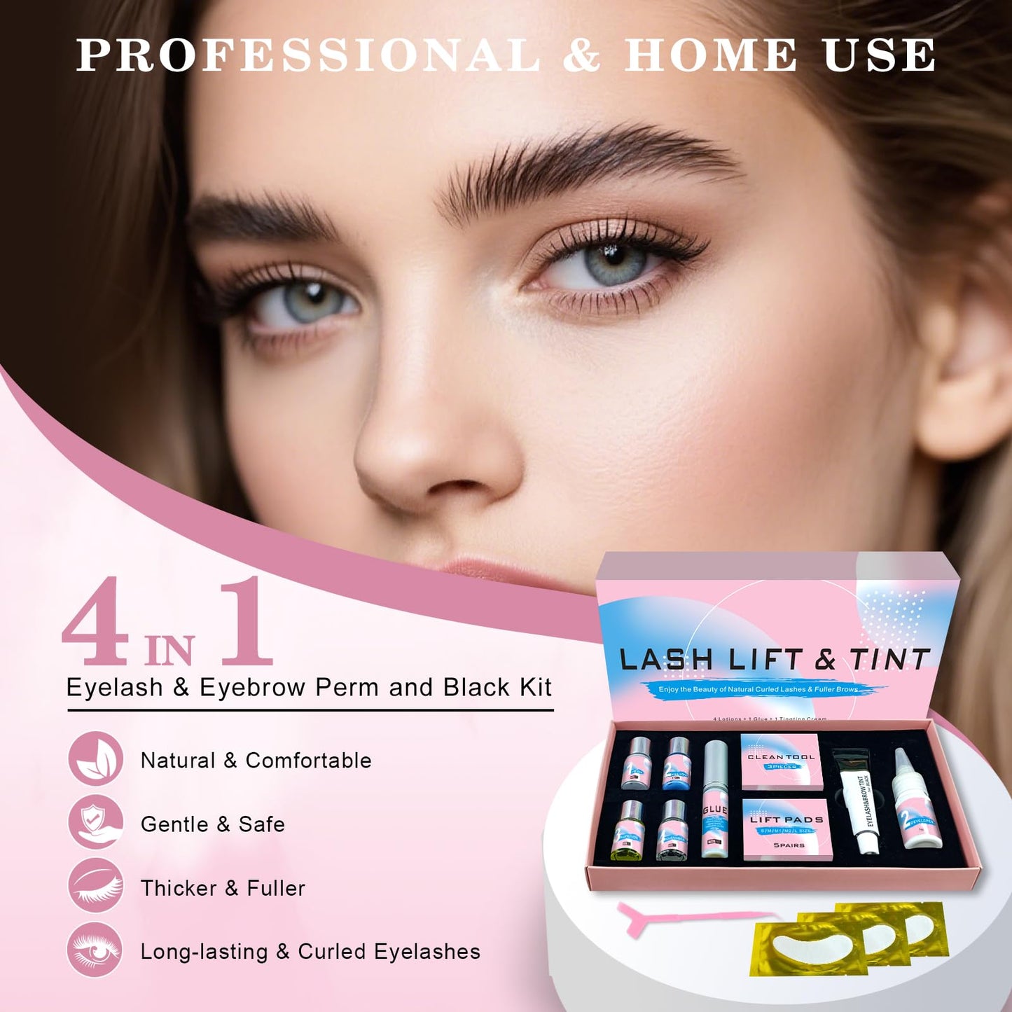Lash Lift and Black Kit, Professional Brow Lamination and Black Kit, 4 In 1 Eyelash & Eyebrow Perm Kit, Quick Lifting & Voluminous Coloring, Easy to Use at Home Diy & Salon (Blue)
