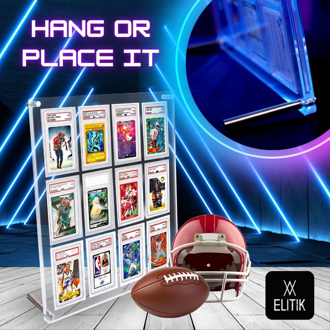 ELITIK Acrylic Card Display Case for BGS, HGA & MAGPRO Slabs – Holds 12 Graded Cards, Wall Mount or Desktop Frame, Premium Clear Acrylic Display for Sports Cards, Baseball, Basketball...