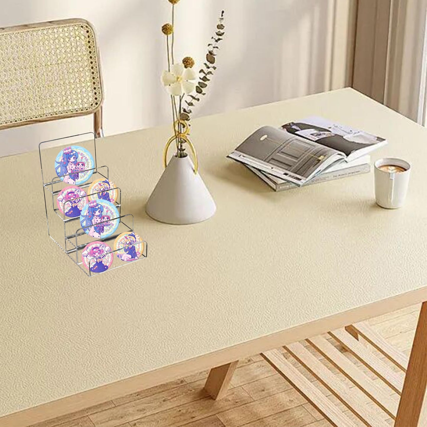 JoyHuaTrade 2 PCS 4 Tier Sticker Display Stand, Clear Stepped Sticker Holder for Vendor Events, Badge Stand Portable Shelf for Greeting Card Postcard Photo Brochure Display
