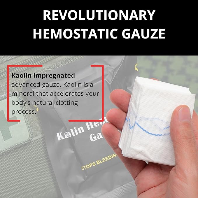 First Aid Advanced Quick Clotting Combat Gauze - Flexible Hemostatic Gauze - to Stop The Bleed kit Faster Wound Packing with Quick Clotting Medical Gauze - Survival Kit Supplies - 3" x 12.5'