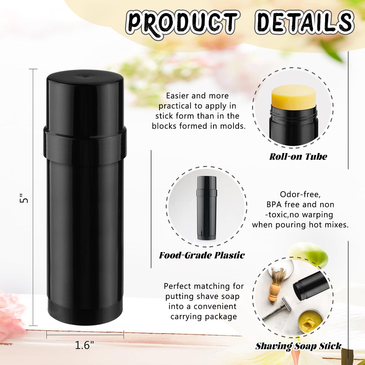 DMuuuDM 15 Pack 2 oz/60ml Plastic Deodorant Containers,Empty Round Twist-Up Solid Stick Tube Container for Homemade Deodorant,Shaving Soap Stick,Heel Lip Balm,Solid Lotion Bars-Top Filling,Black