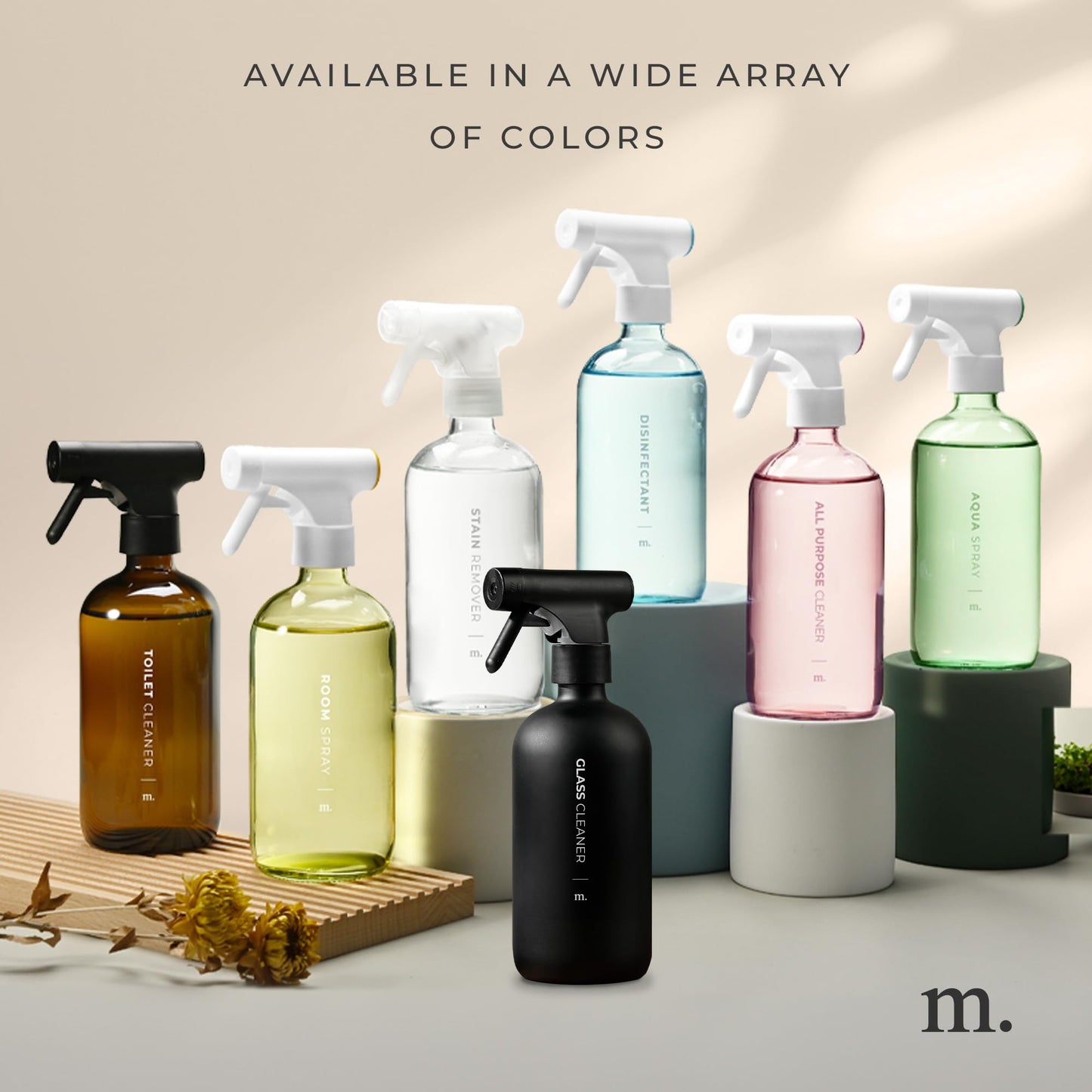 MAISONOVO Glass Spray Bottles 16 Oz Pack of 2 - Durable Black Spray Bottle with Fortified Glass & Fine Mist Pumps - Ideal for Salons, Barbers, Stylists, Pet Groomers & Daily Hair Care - 16 Labels