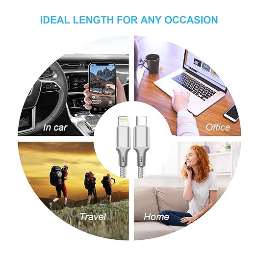 cugunu USB C to Lightning Cable 5 Pack 3/3/6/6/10FT iPhone Charger Apple MFi Certified Power Delivery Fast Charging Cord Compatible with iPhone 14/13/12/11/XS/XR/X/8 - Gray