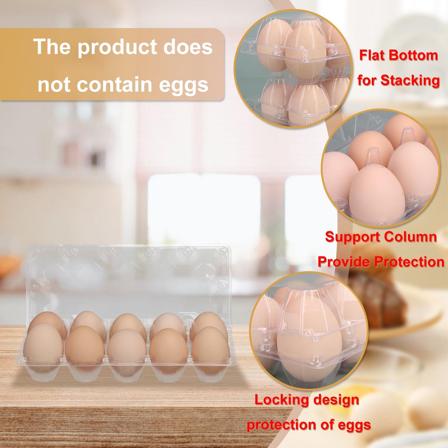 KUKLIPJIM 80 Pack Bulk Egg Cartons, Clear Plastic Chicken Egg Holders, Egg Tray Carton Holder for Home & Kitchen, Farm & Market Use, An Eco-Friendly Egg Storage Solution, 10 Grids(Medium Size)