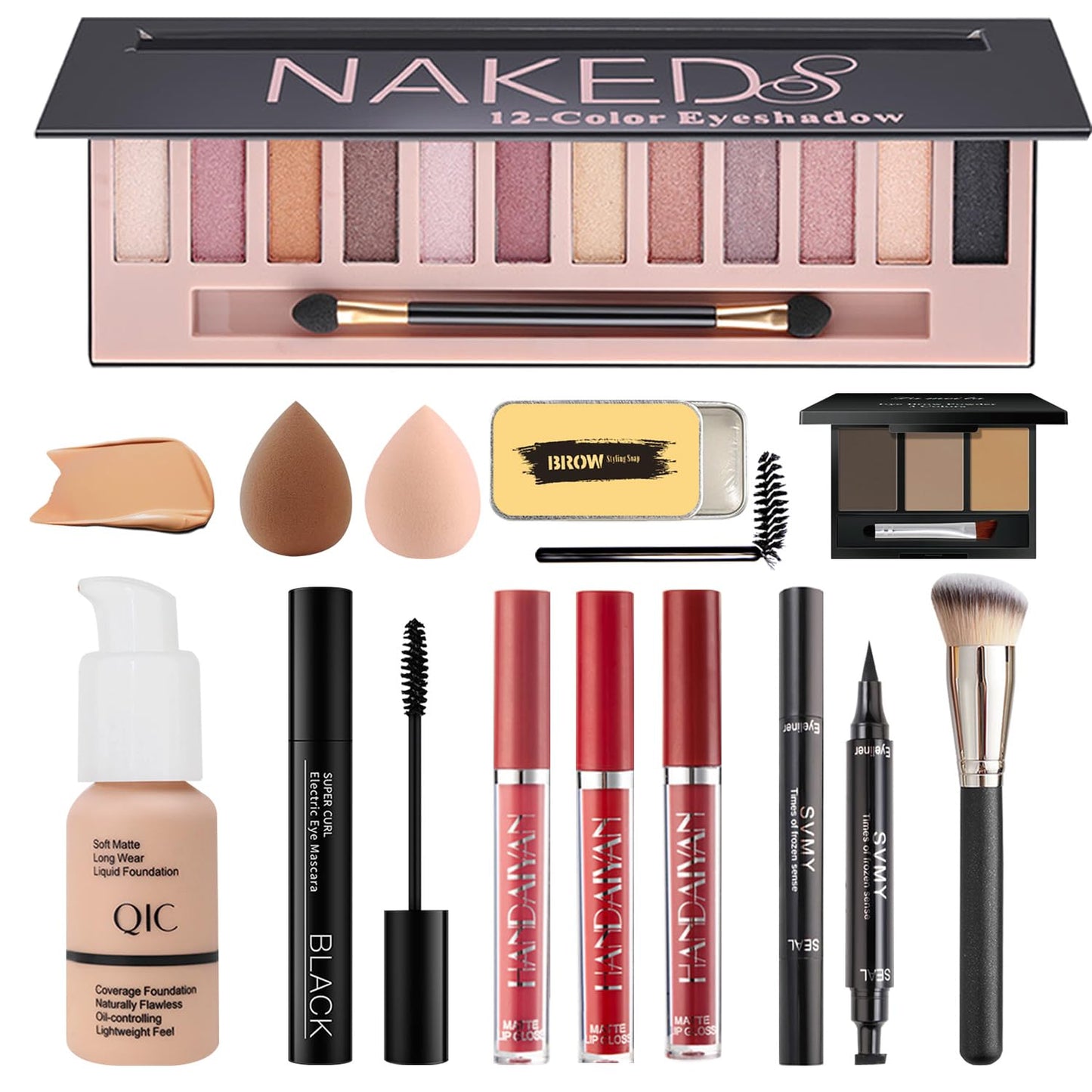 All in One Makeup Kit for Women Full Kit - Make Up Gift Set With Eyeshadow, Foundation, Lipstick, Mascara, Brush, Sponge, Brow Powder & Soap, Eyeliner - Ideal for Daily Wear & Gifting