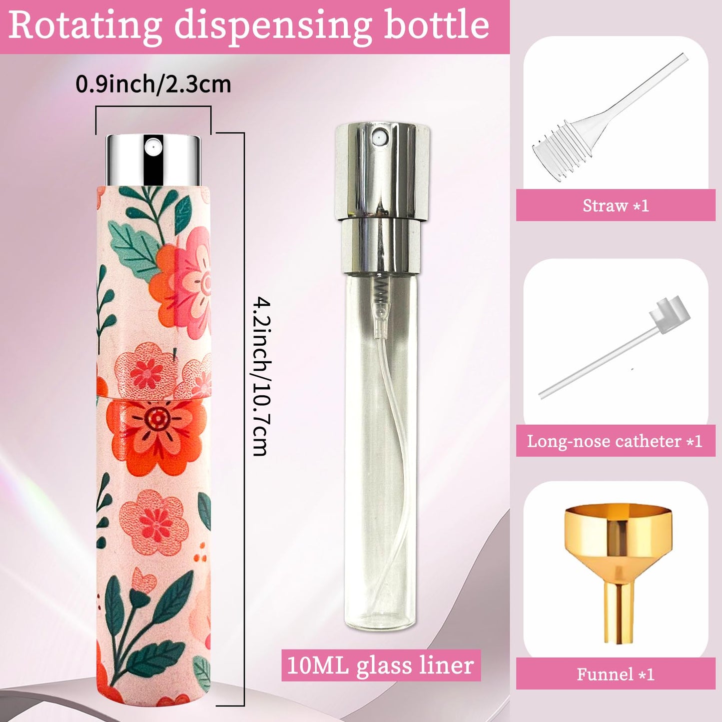 AMBOJ 10ML Atomizer Refillable Perfume Spray Bottle for Travel, Cute Empty Perfume Dispenser, Portable Sprayer Travel Essentials for Men and Women, cute colorful flowers