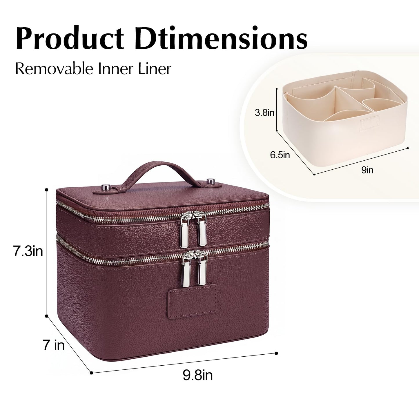 idoltimes Makeup Case,Leather Double Layer Makeup Bag Duo,Large Portable Travel Toiletry Case Cosmetic Organizer for Women