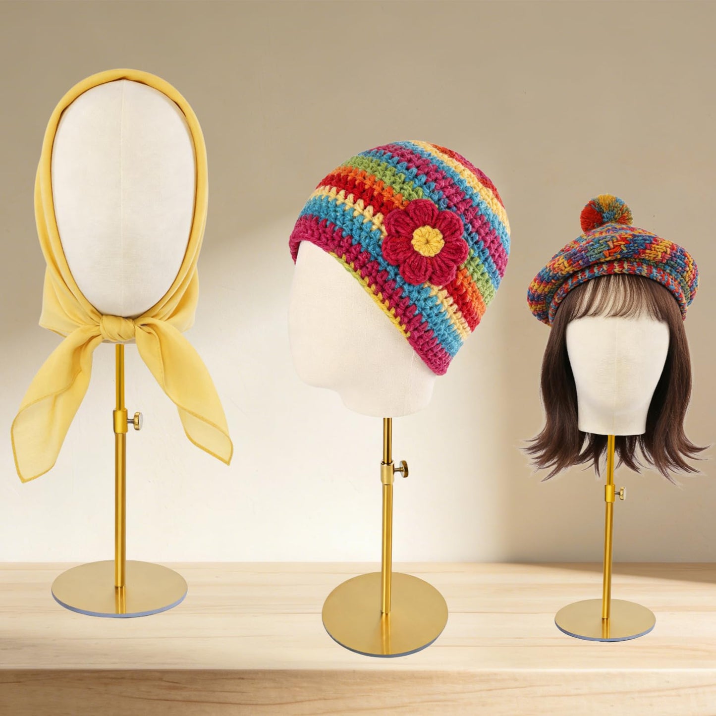 Beauty Star Wig Stand, 22inch Mannequin Head for Wig with Detachable Retractable pole, Canvas Block Wig Head Holder Rack Ideal for Hair Styling, Display Hats, Wig Making, Headdress, Height 18-23Inches