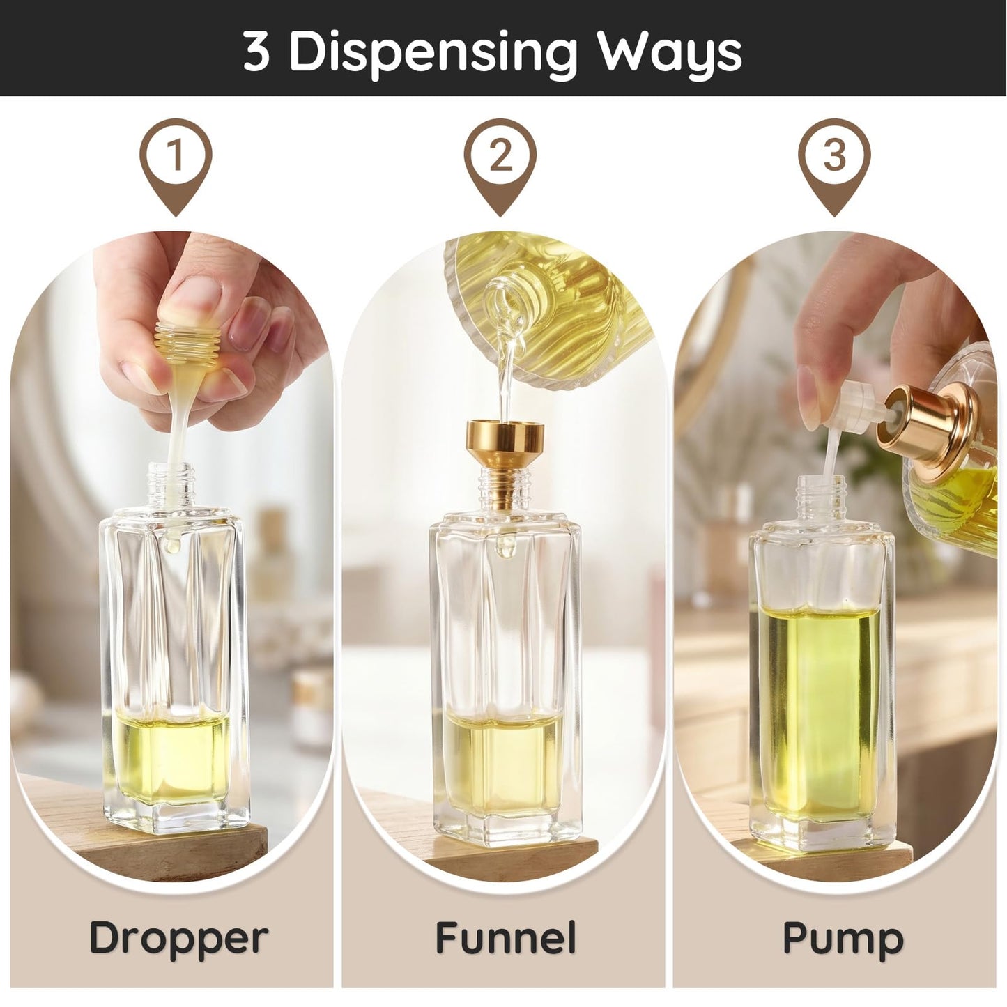 Segbeauty 1oz Clear Glass Perfume Sprayer for Travel, 2pcs Light Wooden Cap Perfume Spray Bottle Refillable, 30ml Fine Mist Travel Cologne Atomizer with Refill Tool, Cosmetic Liquids Toner Container