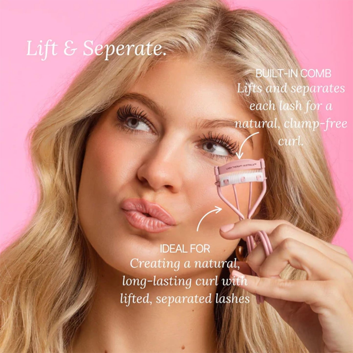 Lash Therapy Australia Eyelash Curler, Eyelash Curlers with Comb, Pink Eye Lash Curler, Gentle & Safe Mascara Curler, Curl Eyelashes & Lash Lift in Seconds