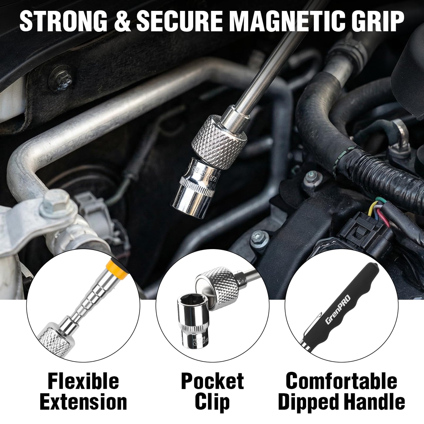 GRENPRO Magnetic Tool Mat 2-Pack, Non-Slip Magnetic Tool Organizer & Telescoping, Heavy-Duty Tool Pad for Mechanics, Garage, Workshop & Auto Repair