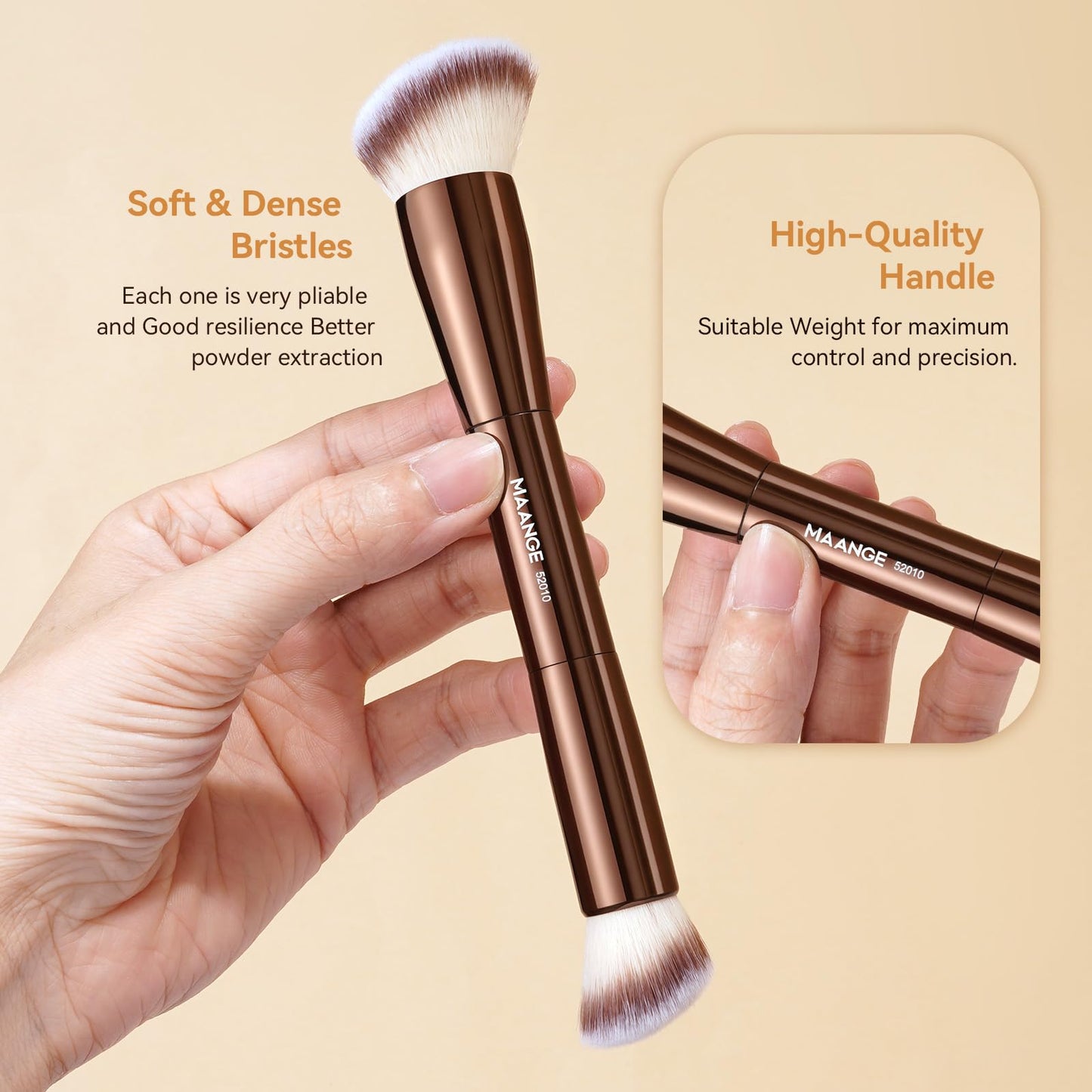 MAANGE 4 PCS Foundation Makeup Brush Set Double-ended Kabuki Contour Brush for Liquid Powder Concealer Cream Cosmetics Blending Blush Face Makeup Tools Kit (Coffee)