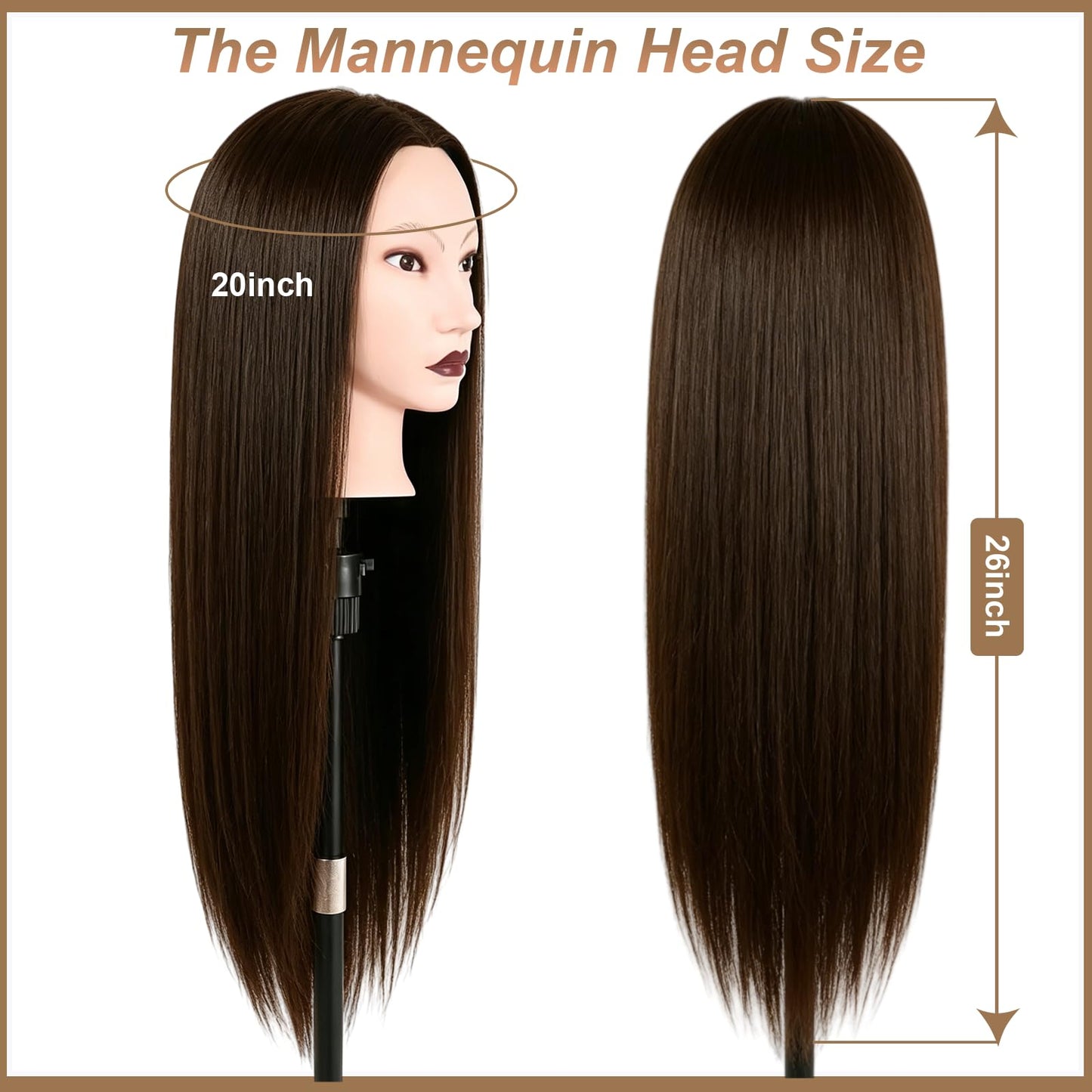 Beauty Star 26 Inch 80% Human Hair Mannequin Head for Hair Practice, Realistic Cosmetology Mannequin for Cutting Braiding Styling, Training Doll Head with Clamp Holder & Styling Tools