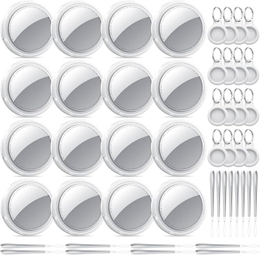 QCOQ® Tags-16 Pack White - Bluetooth 5.3 Tracker Tags Work with Apple Find My (iOS Only), Smart Tags with Protective Case/Keychain/Lanyard, Item Finder for Luggage, Key, Suitcase, Up to 100dB