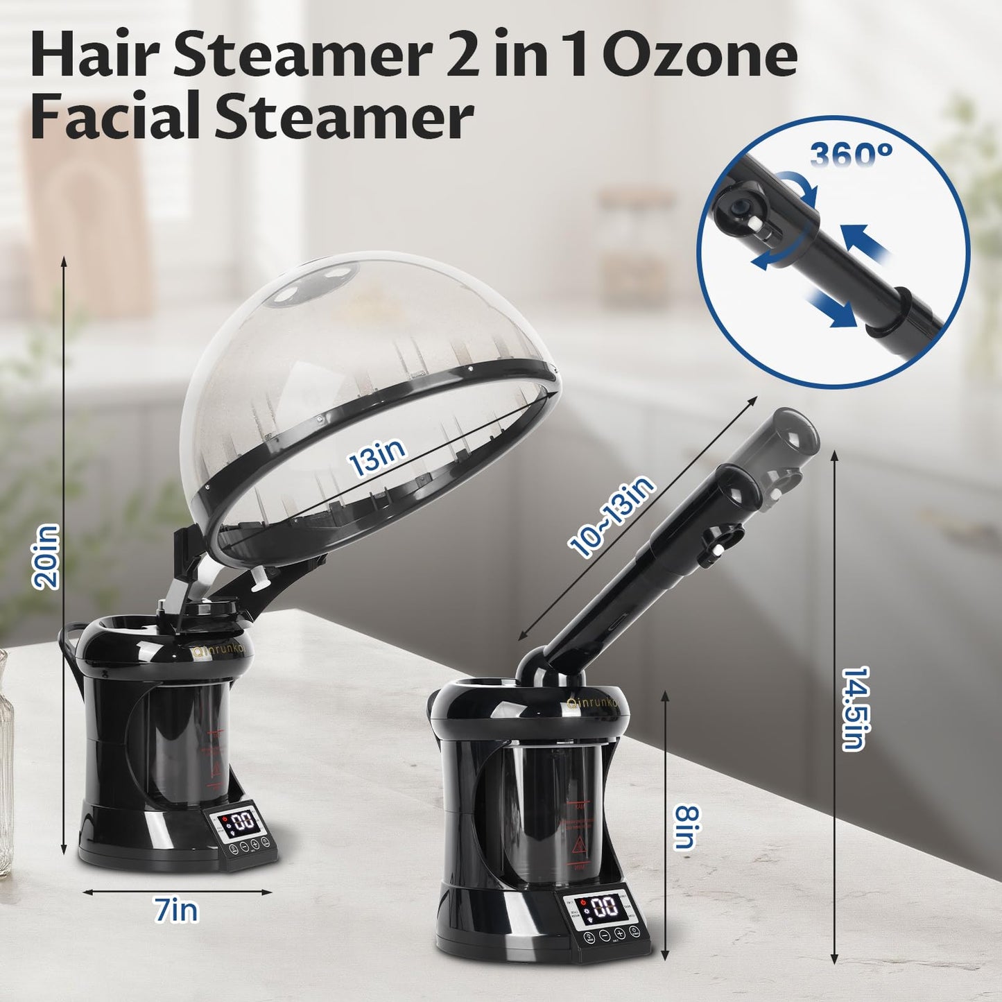Qinrunkoi Hair Steamer 2 in 1 Face Steamer,Ozone Facial Steamer, Portable Tabletop Steamer Moisturizing Hydration Suitable for Home and Salon Personal Care
