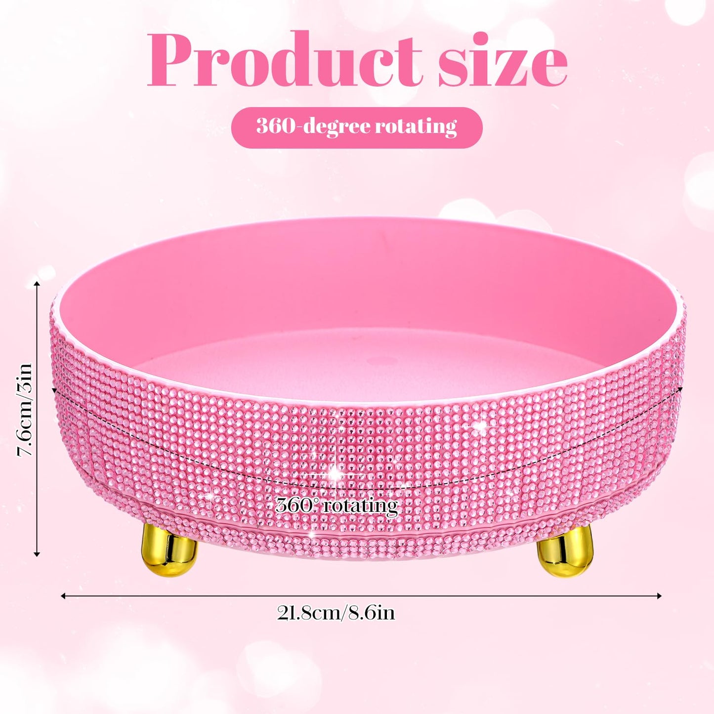 MAQUITA Pink Makeup Brush Holder Bling 360° Rotating Organizer, Perfume Storage for Vanity Countertop with Rhinestone, Gift for Women