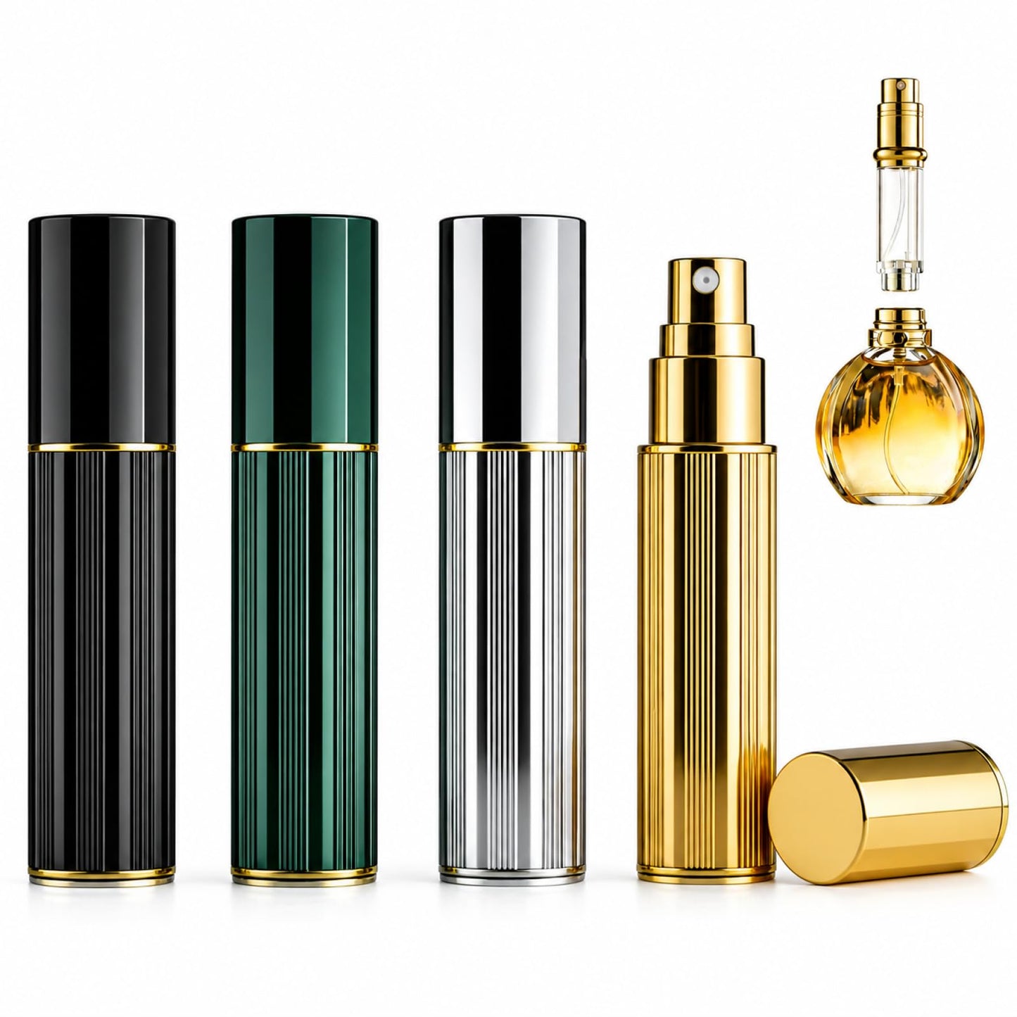 4pcs Bottom Filling Perfume Travel Refillable Atomizer, 5ml Travel Size Perfume Refill Bottle, Cologne Travel Bottle, Mini TSA Approved Perfume Atomizer, Portable Leak Proof Small Spray Bottle