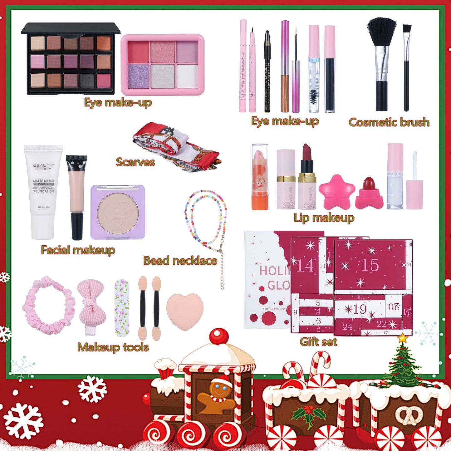 Makeup Advent Calendar 2026, 24-Day Holiday Glow Christmas Countdown Cosmetic Surprises Gift Set For Teen Girls Women