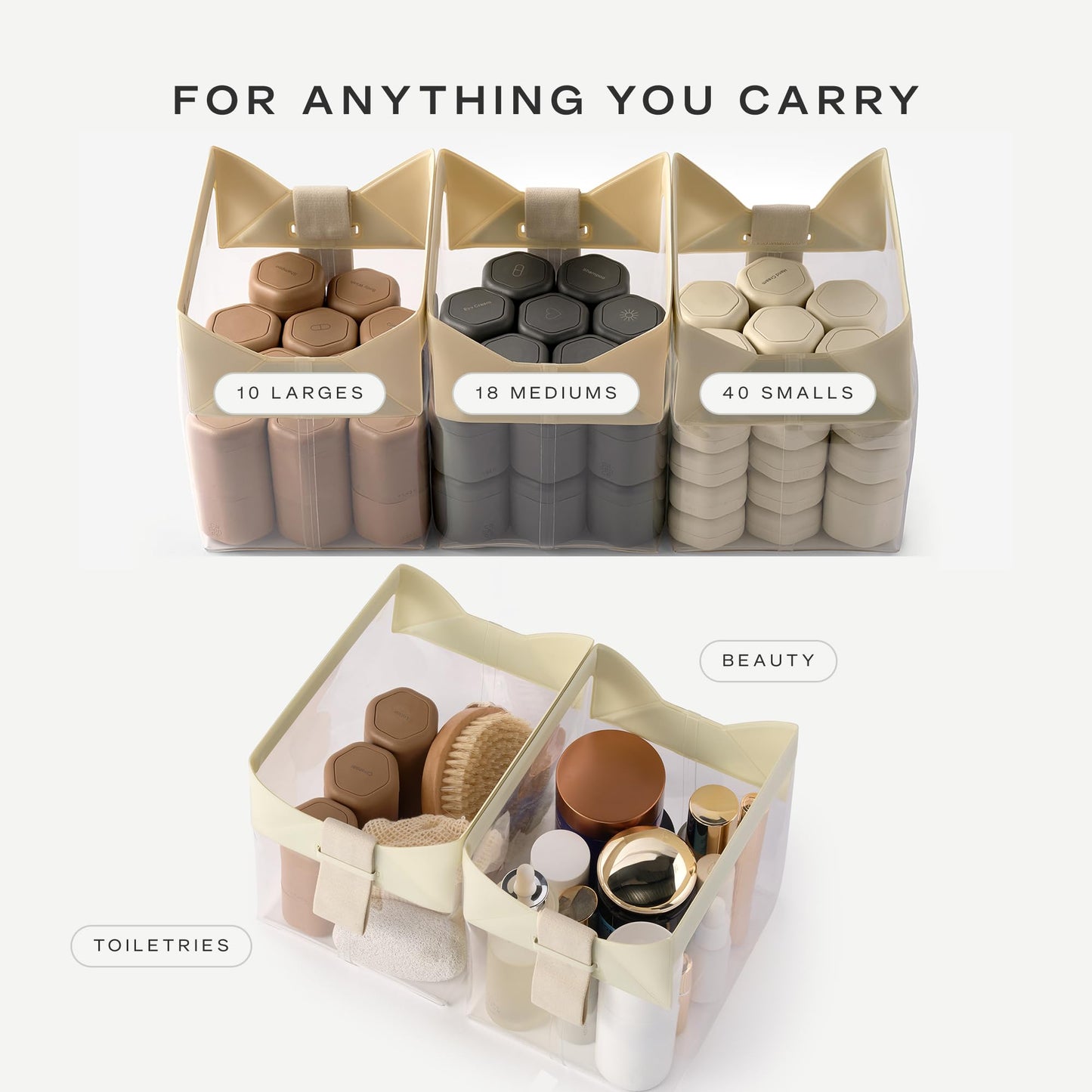 Cadence Parcel - Clear Travel Kit with Zipperless Magnetic Closure - Pebble, Large - Durable, Leak-Resistant and TSA Approved Toiletry Bag - Modular Organization - Recycled TPU (2 Qt)