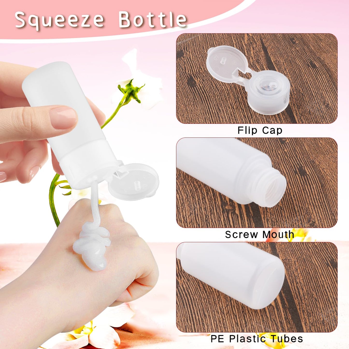 DynnnDy 20 Pack 30ml Refillable Squeeze Bottles Refillable Lotion Sample Tubes Mini Cosmetics Containers,Leak Proof Toiletries Dispenser for Shampoo,Conditioner,Creams