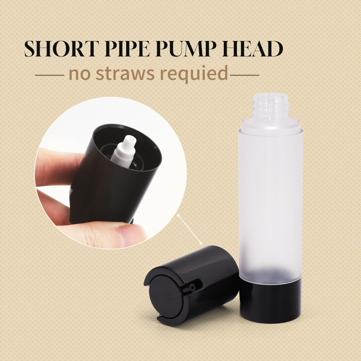 AJLTPA 6Pcs 1.7oz 50ml Frosted Transparent Airless Pump Bottles with Funnel, Travel Size Vacuum Dispenser Refillable Cosmetic Containers For Foundations, Cream, Serums, Shampoo, Lotion(Black)