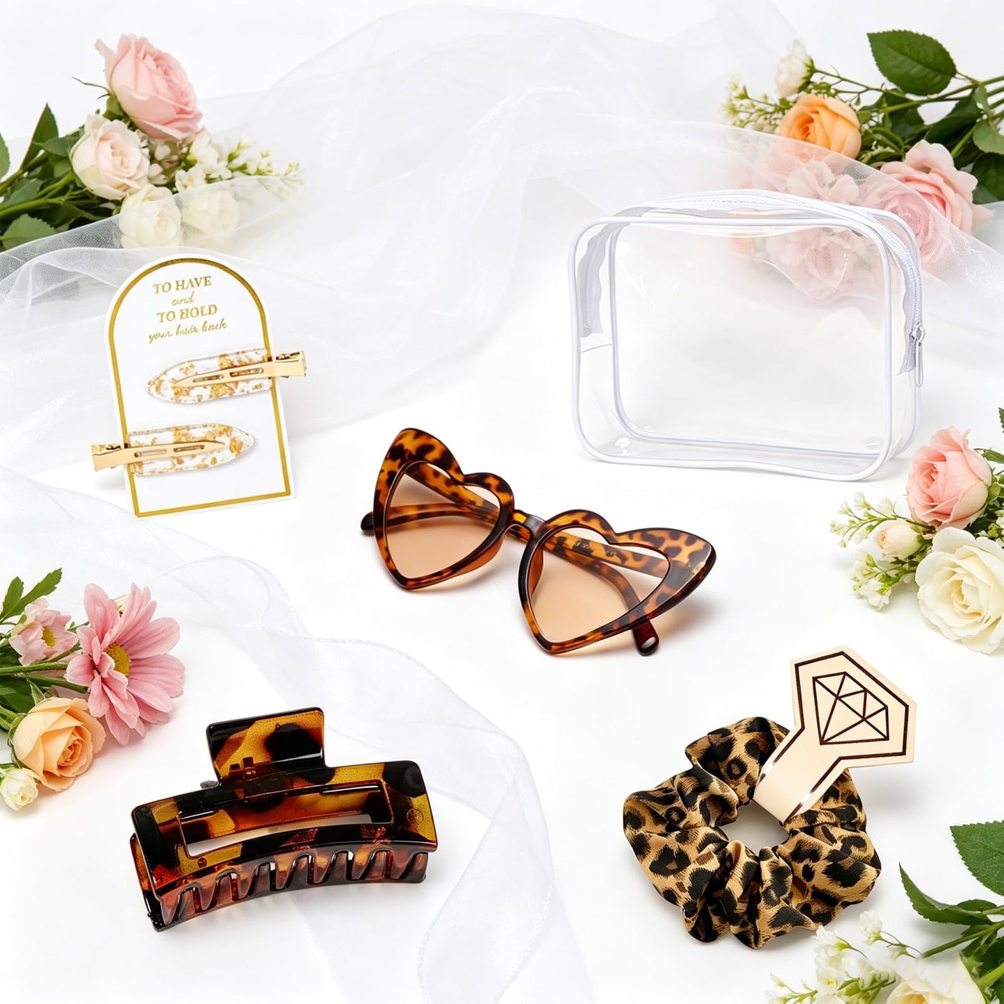 owiter 5 Pcs Bridesmaid Proposal Bag Set Gift Clear Makeup Toiletry Bag Bachelorette Party Favors Sunglasses Hair Claw Clips Scrunchies Knot Bracelets Bridal Wedding Party Gifts (leopard)