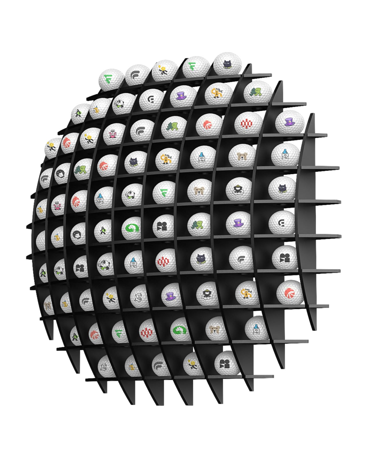 Wall Mount Golf Ball Display Case in the Shape of a Ball, Large Acrylic Golf Ball Holder 78 Autograph Ball Collection Rack, Storage for Golf Balls, Great Golfer's Gift, Black