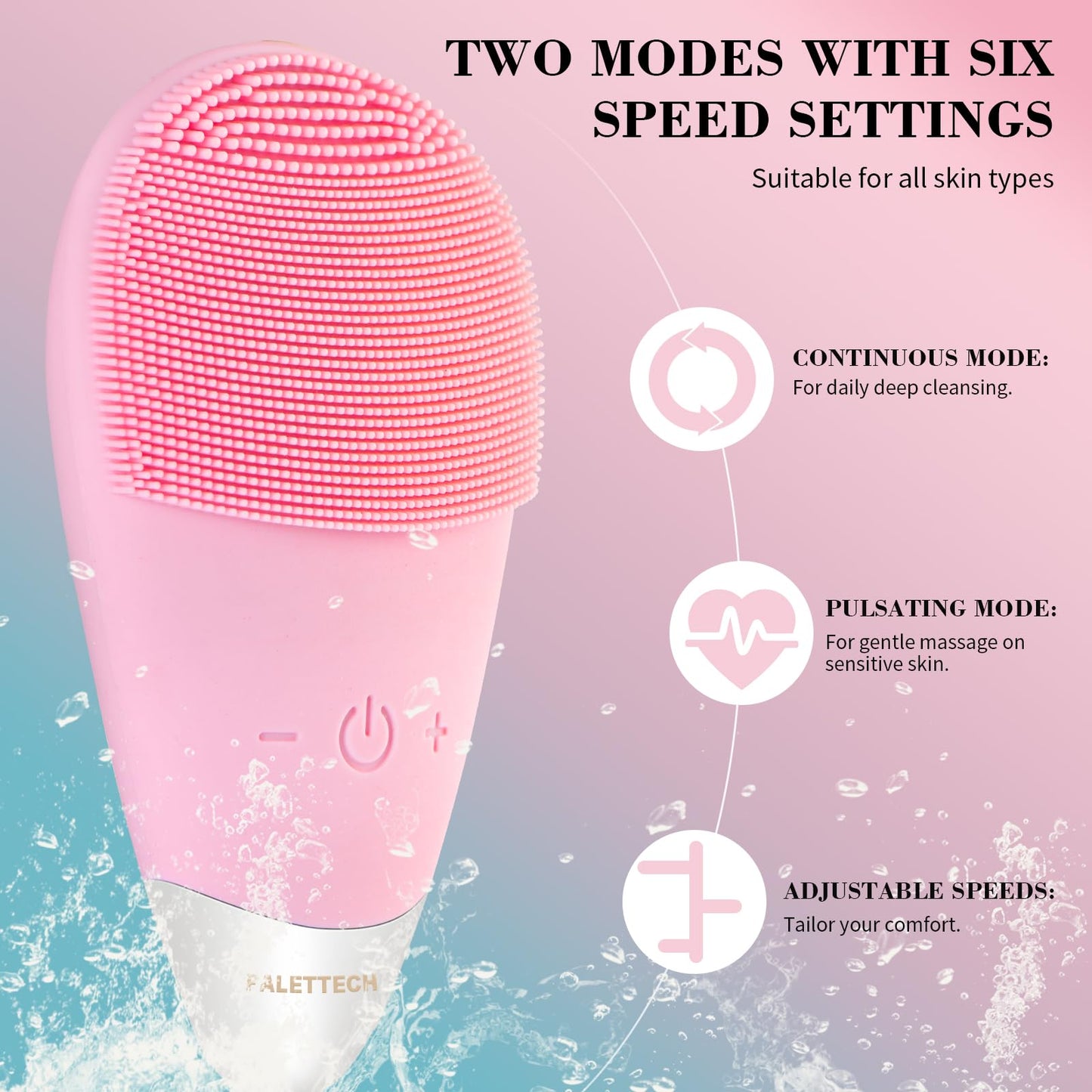 Facial Cleansing Brush, Rechargeable Silicone Face Scrubber with 5 Cleansing Modes, Portable Vibrating Exfoliator Scrubber for Deep Cleaning, Waterproof Face Brush for Women(Pink)