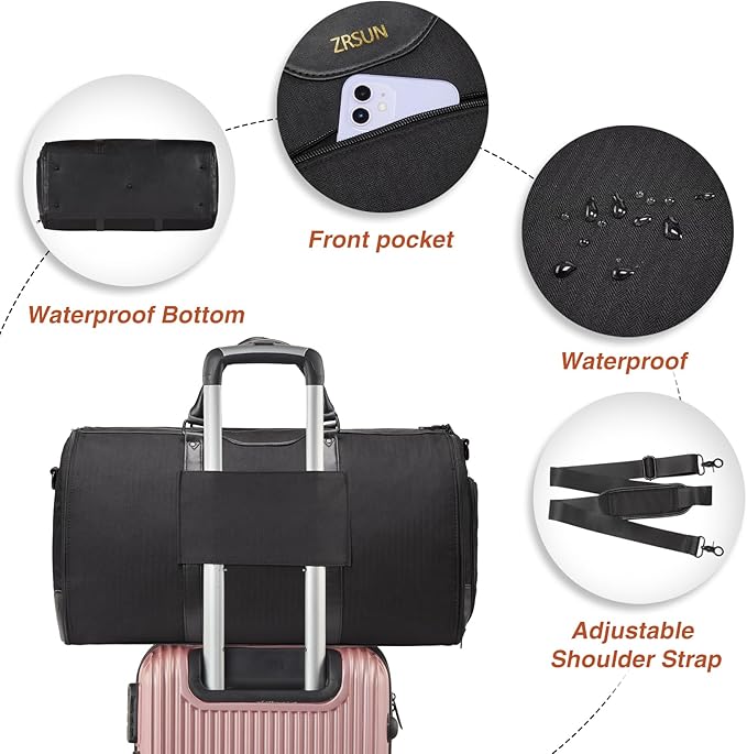 Garment Bag for Travel, Carry On Garment bag, Convertible Duffel Bag with Shoe Compartment, Perfect for Business Trips and Weekend Getaways, Black