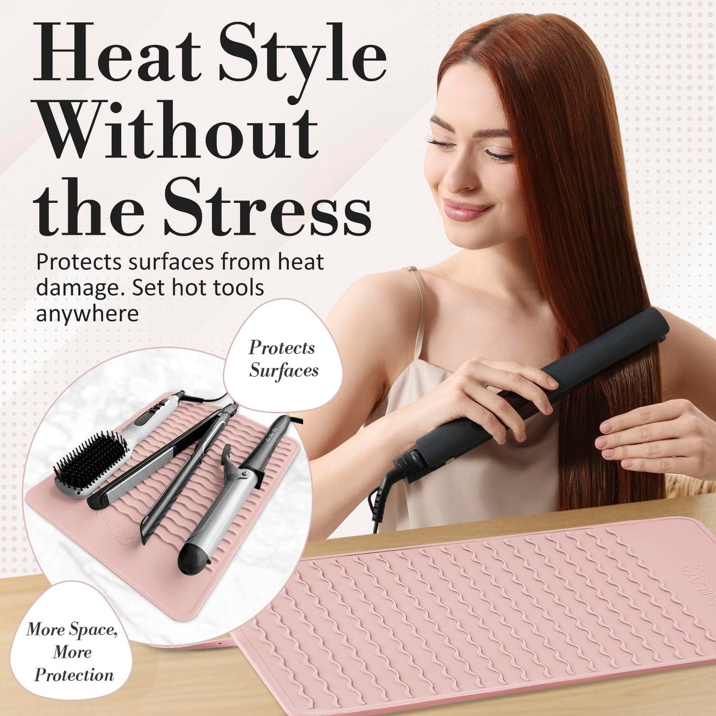 Milaya Beauty Extra Large Heat Resistant Mat for Hair Tools – Silicone Curling Iron Holder & Flat Iron Holder – Non-Slip Hot Tool Mat & Vanity Mat – Vanity Accessories for Women, Salon, Travel