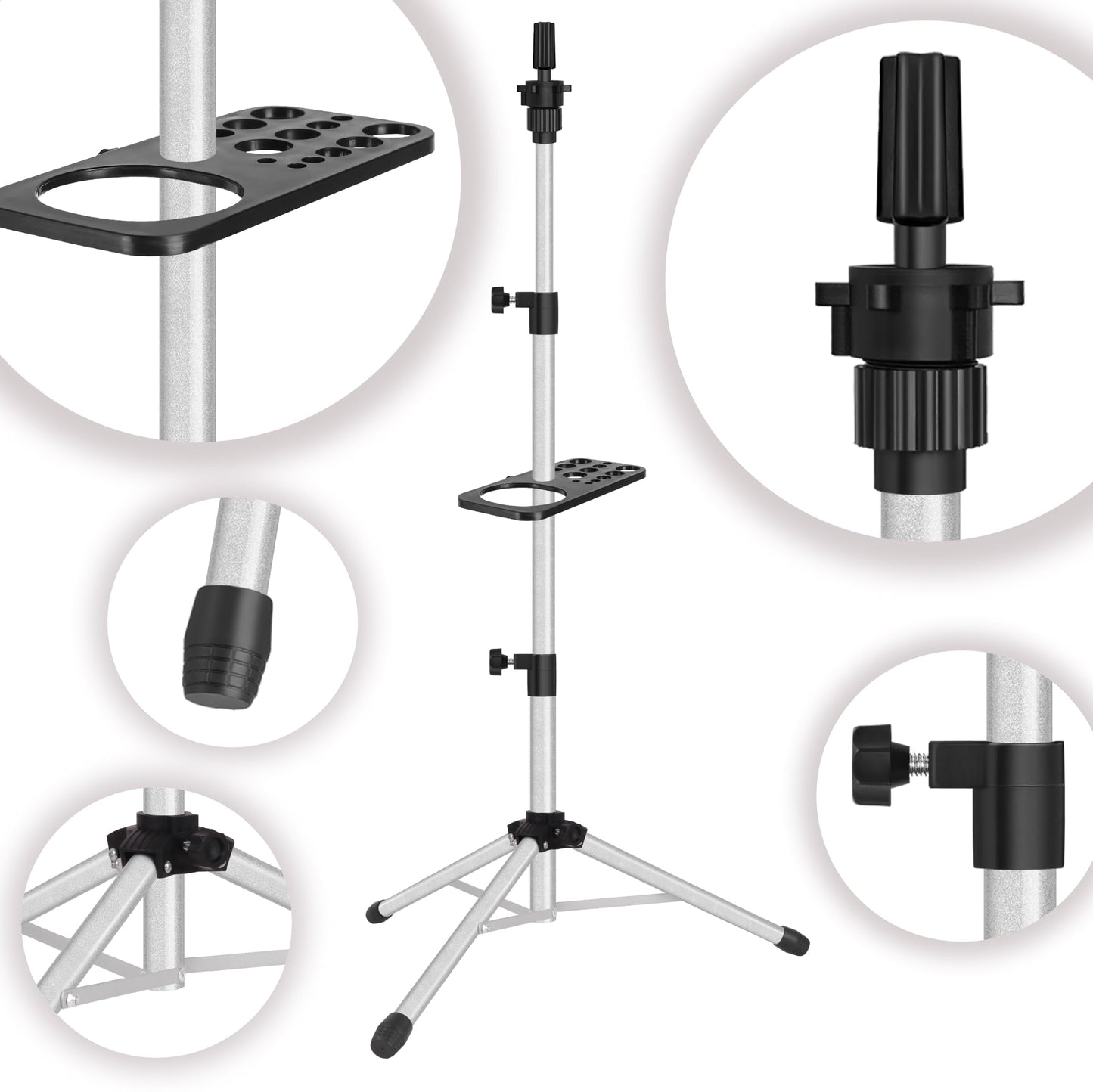 ZQIAN BEAUTY Wig Stand Tripod 50 Inch Metal Wig Mannequin Head Tripod Stand For Hairdressing Training Head Adjustable Wig Tripod Stand with Tool Tray (Silvery, Mannequin Head Not Included)
