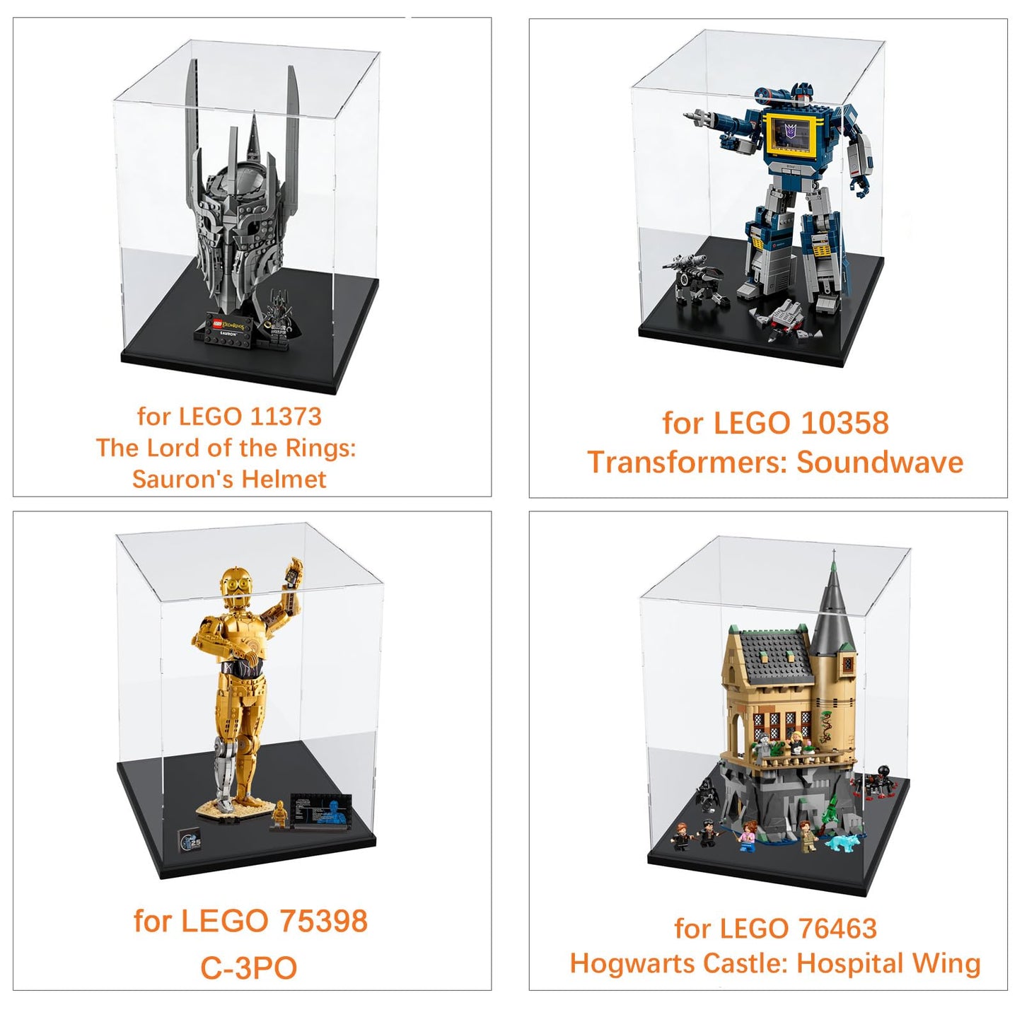 3MM Clear Acrylic Display Case Transparent for Lego 43020 FIFA World Cup Trophy for 11373 Sauron's Helmet for 75398 C-3PO 21349 21376 Cat 10323 10358 77072 43230 76463 76467 Black 9.8x9.8x15.7in