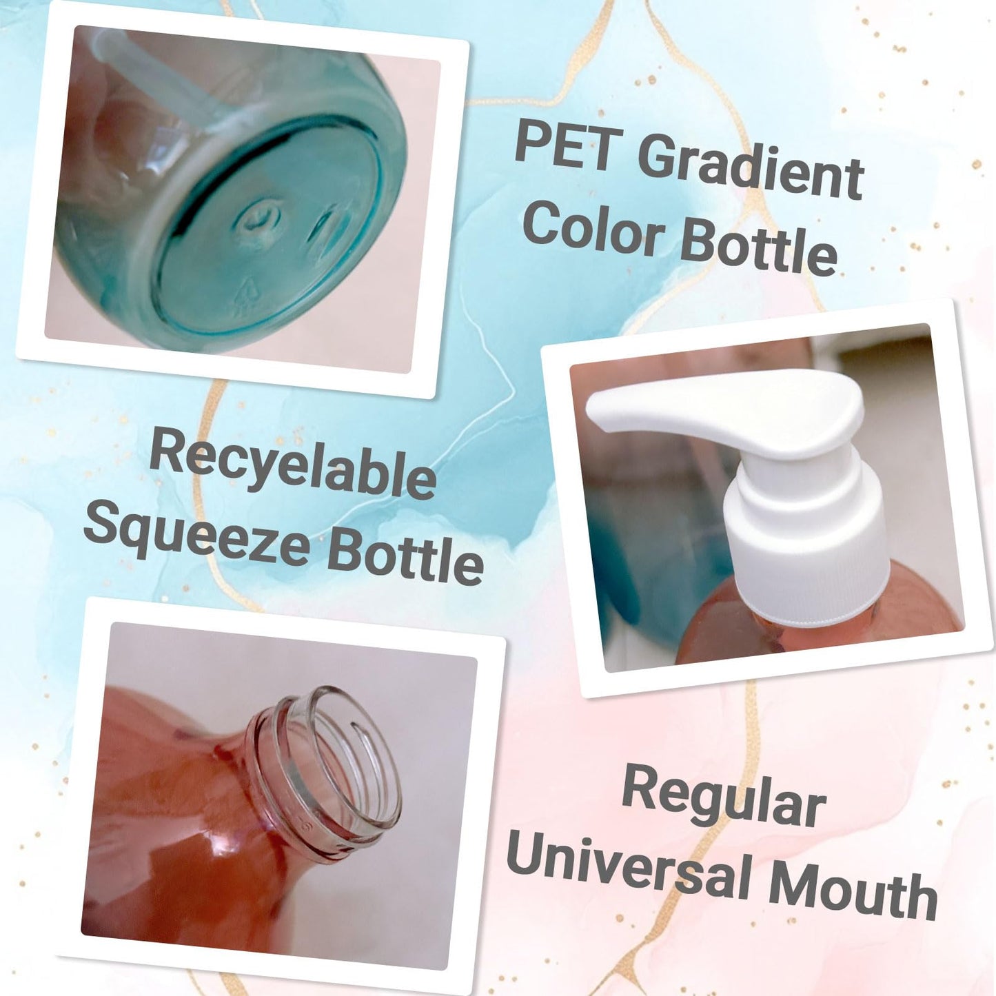 500ml Refillable Plastic Bottles with Pump Dispenser – 3 Pack Gradient Containers, BPA/Paraben-Free, Ideal for Travel Toiletries, Includes Labels