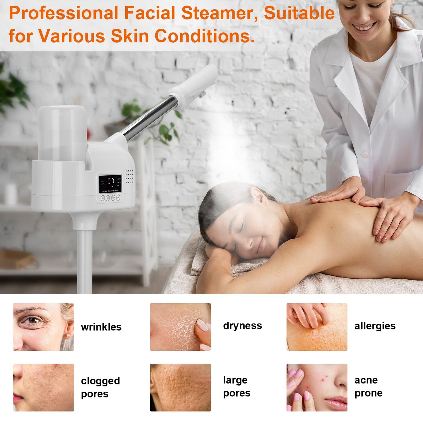 Professional Facial Steamer, Face Steamer Upgrade PTC Heating, Esthetician Steamer Hot Mist Facial Steamer for Salon Spa Beauty (White)