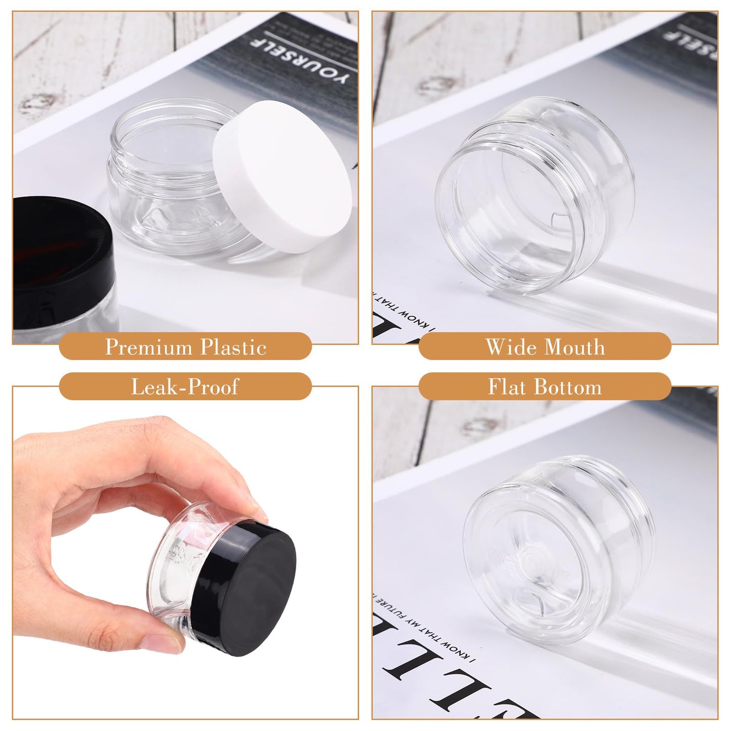 Meanplan 100 Pcs 1 oz Plastic Containers with Lids, Clear Round Leak Proof Cosmetic Jars with Lid, Wide Mouth Refillable Small Storage Containers for Lotion, Cream, Ointments, Makeup, Travel Storage
