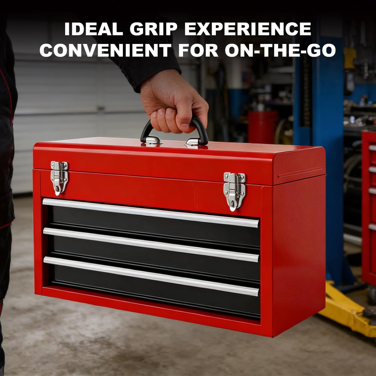 BIG RED Metal Tool Box, 20.5-inch, Portable Metal Tool Box with 4 Drawers, Small Tool Chest with EVA Liners, Ball Bearing Slide Drawers Locking & Powder Coated Finish, Multi-Function Tool Organizer